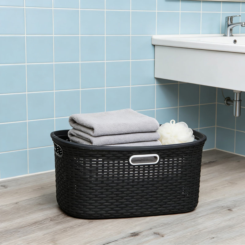 40L Laundry Basket With Premium Wicker Design - Lightweight Plastic Clothes Hamper For Efficient Storage And Easy Carrying