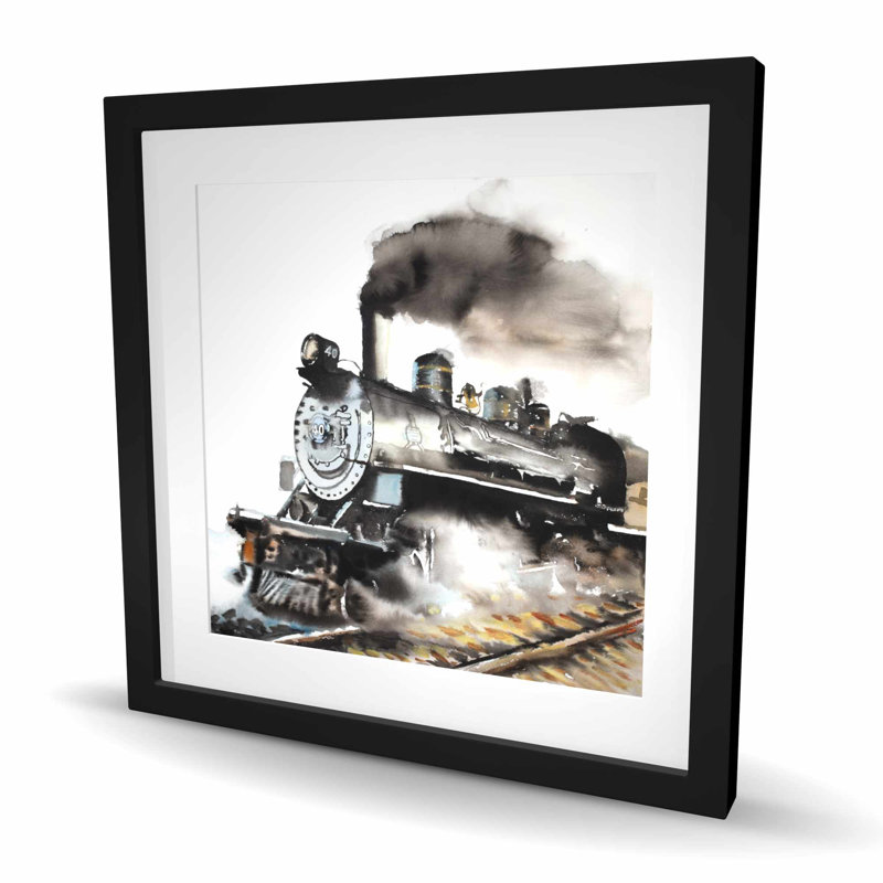 Reproduction matelassée rétro avec train à vapeur | Décoration de salon, H 24 po x l 24 po, Noir
