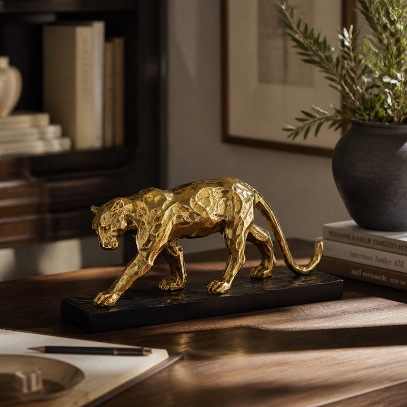 Figurine décorative moderne en résine panthère moderne, Gold