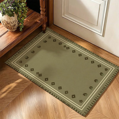 Tapis décoratif à bordure fine vert olive 47 po x 31 po, style champêtre
