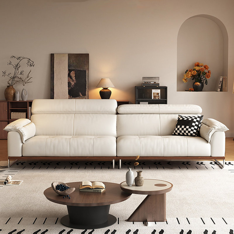 Canapé modulaire beige en cuir véritable, H 36,22 po x l 98,43 po x P 41,34 po