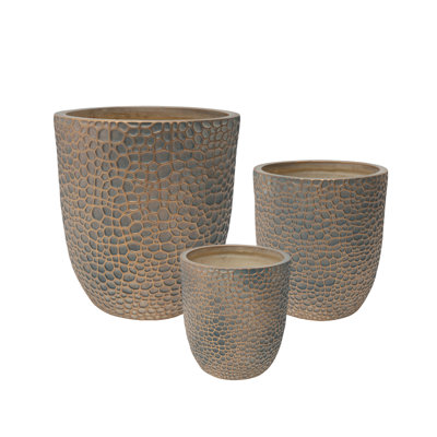 Ensemble de 3 pots de fleurs ronds en oxyde de magnésium, diamètres 15,99 po, 11,4 po et 7,87 po, pour le jardin et la maison. Design moderne et contemporain, grands pots avec drainage. Décoration intérieure.