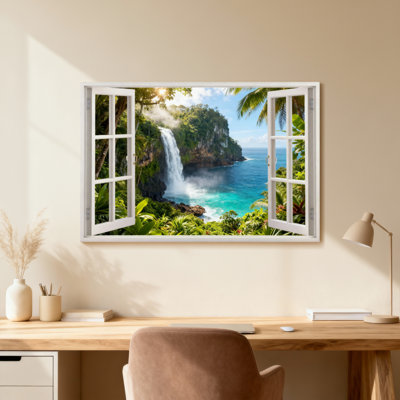 Landscape & Nature Tropical Waterfall Ocean View Window Scene