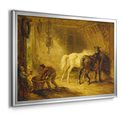 Intérieur d'une étable avec chevaux et personnages-James Ward, toile tendue avec châssis, c. début du 19e siècle