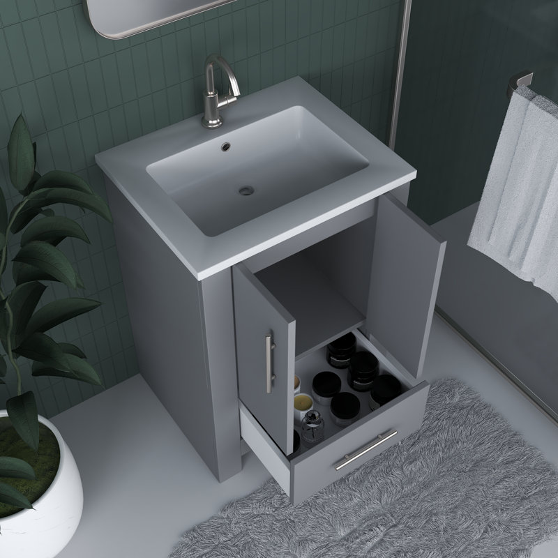Boston 24'' Single Bathroom Vanity with Resin Top, Gray