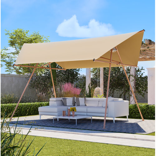 Auvent de voile hexagonal d'extérieur avec poteaux, pare-soleil de patio imperméable UPF 50+ de 50 po x 118 po pour cour, terrasse, jardin et jardin