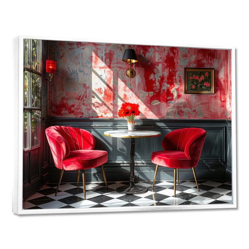 Décoration murale rouge et gris - hôtel et loges, Cadre flottant blanc, H 30 po x l 40 po