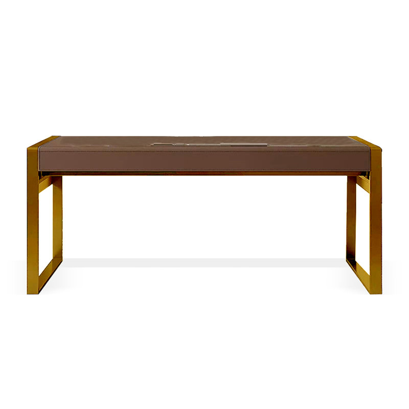 Bureau italien en cuir italien, H 29,53 po x l 47,24 po x P 23,62 po, Doré