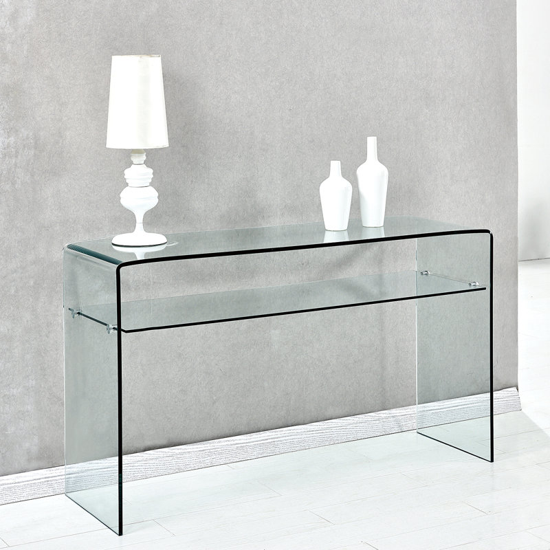 Glass Console Table, Transparent Tempered  Glass Console Table With Rounded Edges Desks, Sofa Table