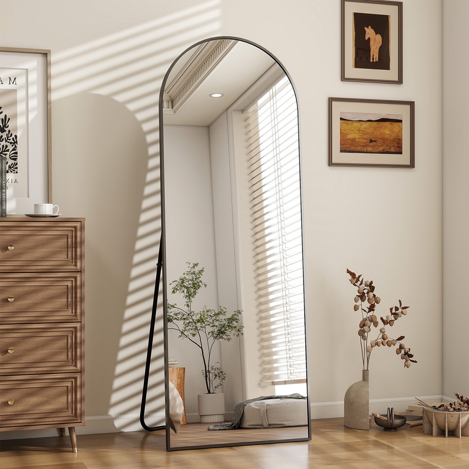 Everly Quinn Queenborough Oversized Full Length Mirror Arch Floor Mirror Wall Mirror Hanging Or Leaning Full Body Mirror With Stand & Reviews | Wayfair
