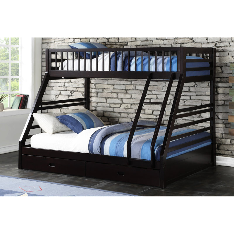 Lit superposé simple TG / grand avec rangement et 2 tiroirs, configuration convertible, système de lattes, façade avant, garde-corps pleine longueur, conception de tiroir français, boiserie en pin, capacité de poids de 220 lb,