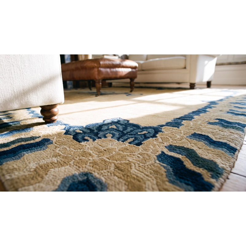 Antique Medallion Wool Hand Knotted Pile Blue 1920s Rug