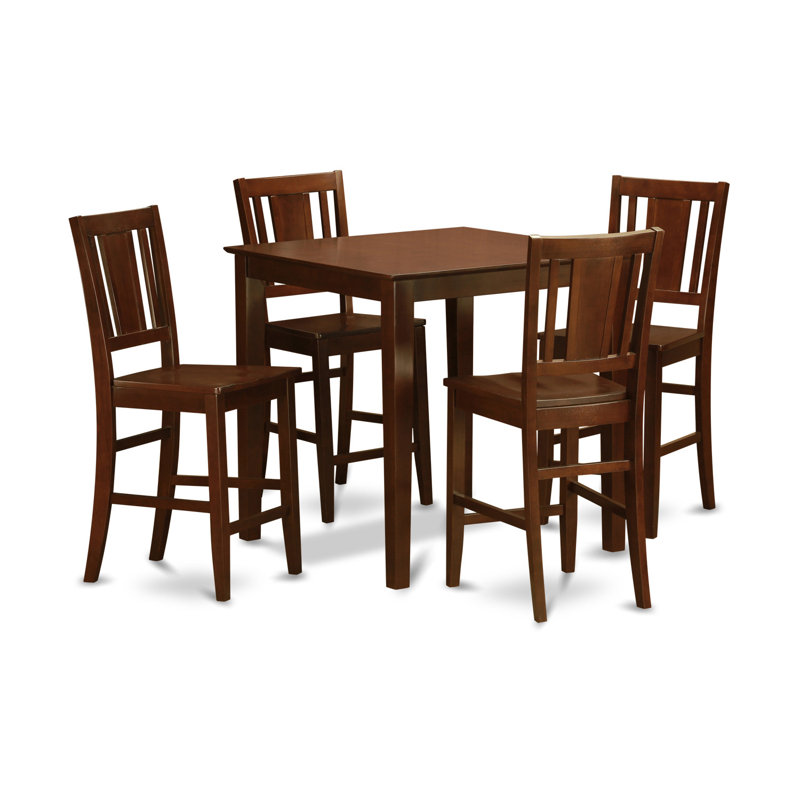 5 Piece Counter Height Dining Table Set Includes a Square Kitchen Table and 4 Dining Chairs, Mahogany