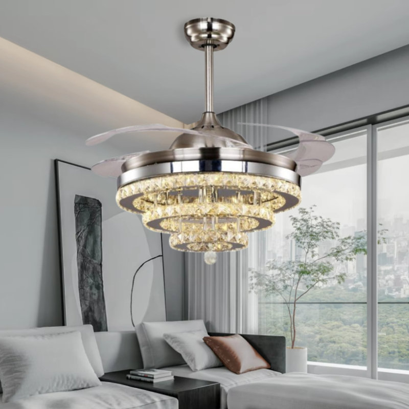 Ventilateur de plafond 42 "en cristal argenté - télécommande avec lumière à intensité variable