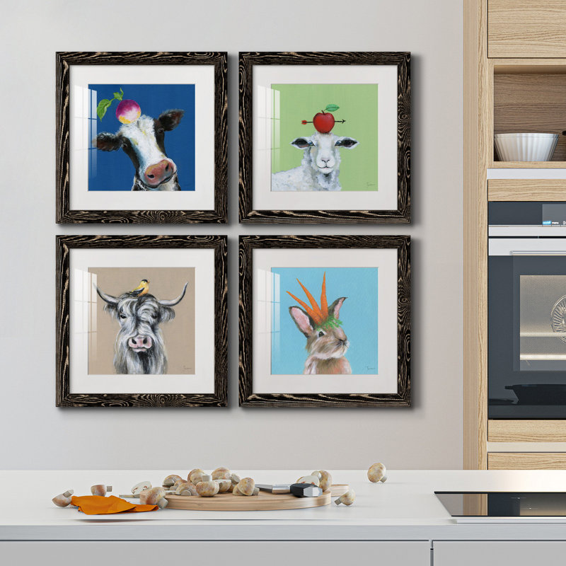 «Playful Nature», ensemble de 4 impressions sur toile encadrées, Cadre noir, H 27,5 po x l 110 po x P 1,5 po