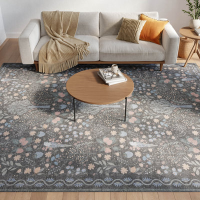 Nourison Botanical Washables 7'6" x 9'10" Charcoal Multicolor Modern Indoor Rug
