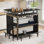 Unité de bar en forme de L de 36 po x 48 po avec repose-pieds - Armoire de coin moderne avec tablettes à 2 niveaux et supports en verre, mini table de bar industrielle noire pour la maison, la cuisine ou le pub