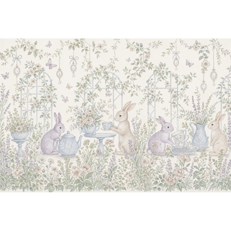 Papier peint floral Rabbit Garden, 120"x96", Peler et coller