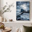 «Blue House on Rocky Shore Over Ocean Waves», art mural sur toile-1322819049