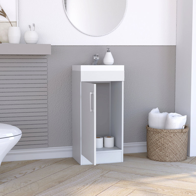 16" Bathroom Vanity Single Door, Resin Sink And Faucet White