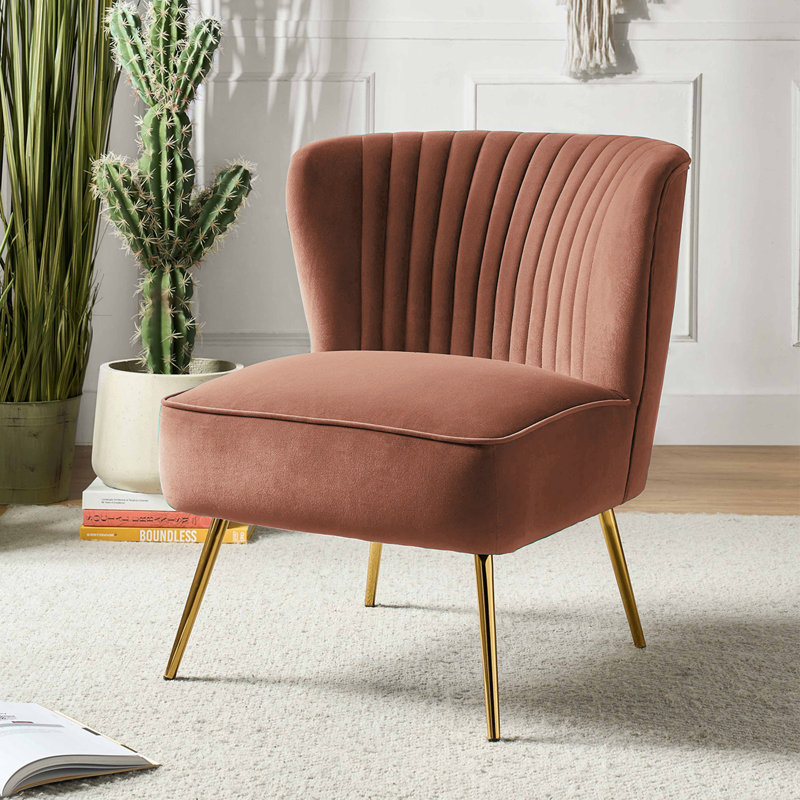 Euclid Velvet Accent Chair With Metal Legs, Golden Polyester