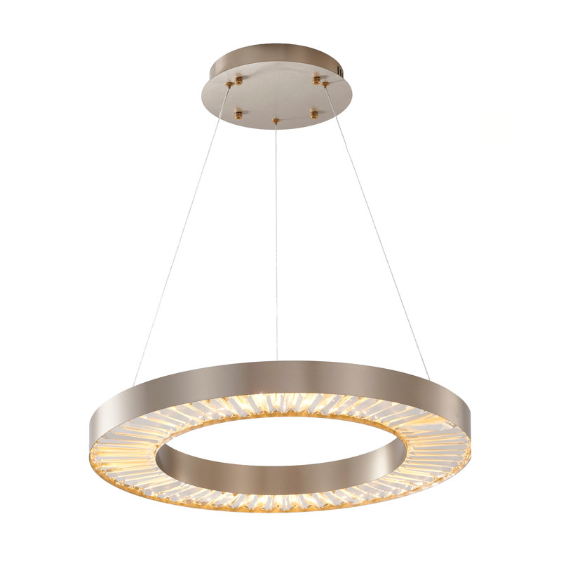 Lustre rond moderne en cristal 1 lumière DEL dorée