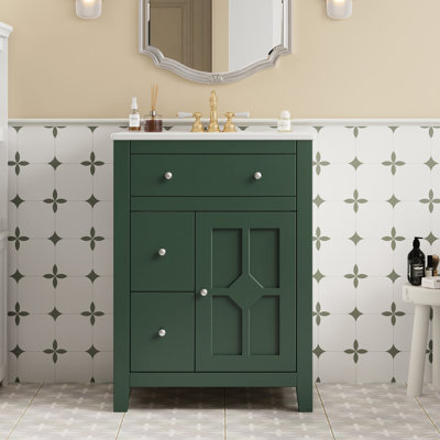 Meuble-lavabo de 24 po avec lavabo en céramique, charnières silencieuses, deux tiroirs profonds et tablette ajustable