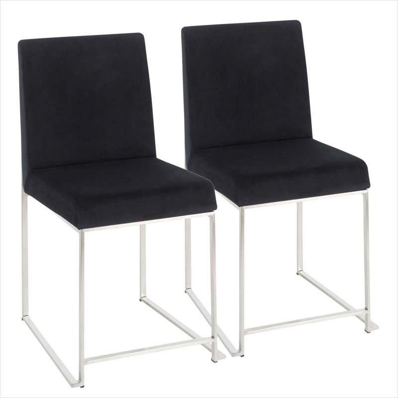 Ensemble de 2 chaises d'appoint en velours noir élégant avec pieds en acier inoxydable, siège rembourré à haut dossier