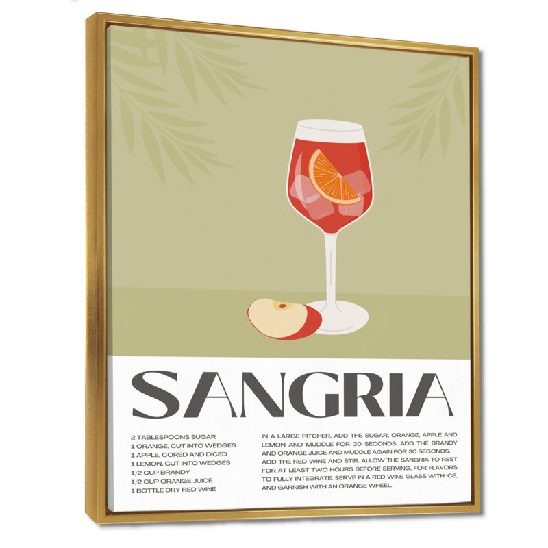Reproduction d'art murale rouge sangria 5 A 7 - cocktails, Cadre flottant doré, H 32 po x l 16 po