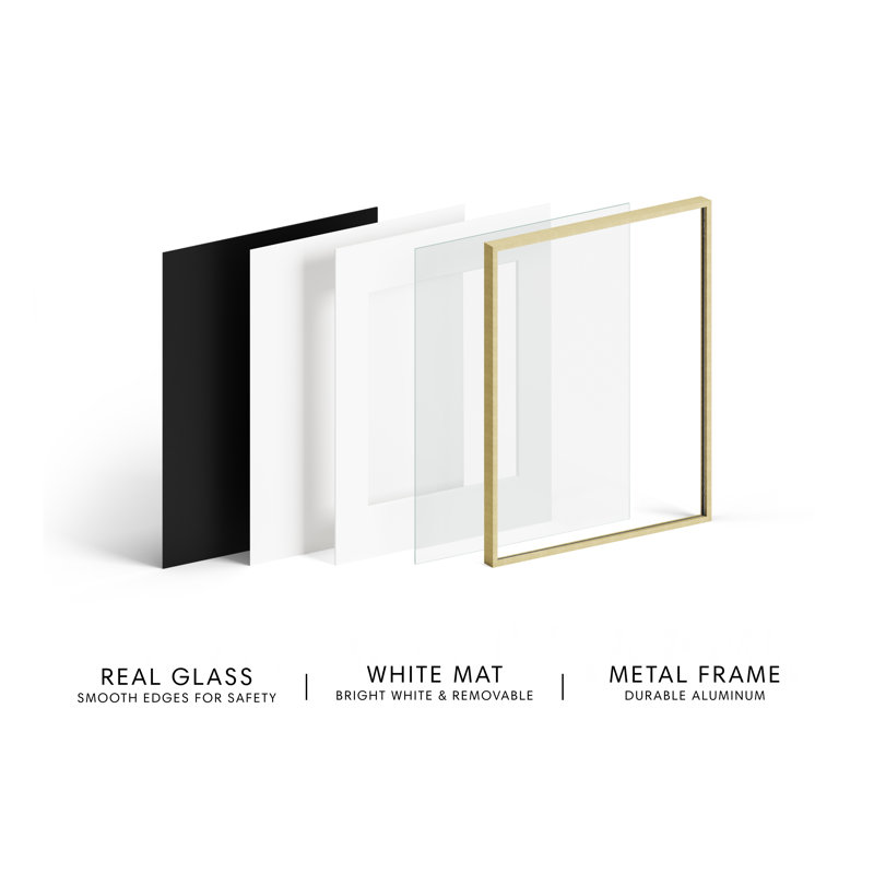 Gold Aluminum 8.5x11 Picture Frame with Glass Mat