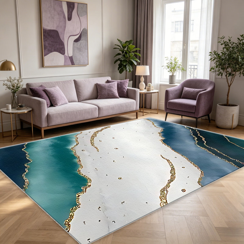 Teal Gold Marble area rugs for Living Room, Soft and Comfortable, Suitable for all seasons, easy to maintain, machine washable Indoor floor mat, Under Table Farmhouse suitable for Bedroom, Dining Room, Study, Patio, Balcony, Home Decor