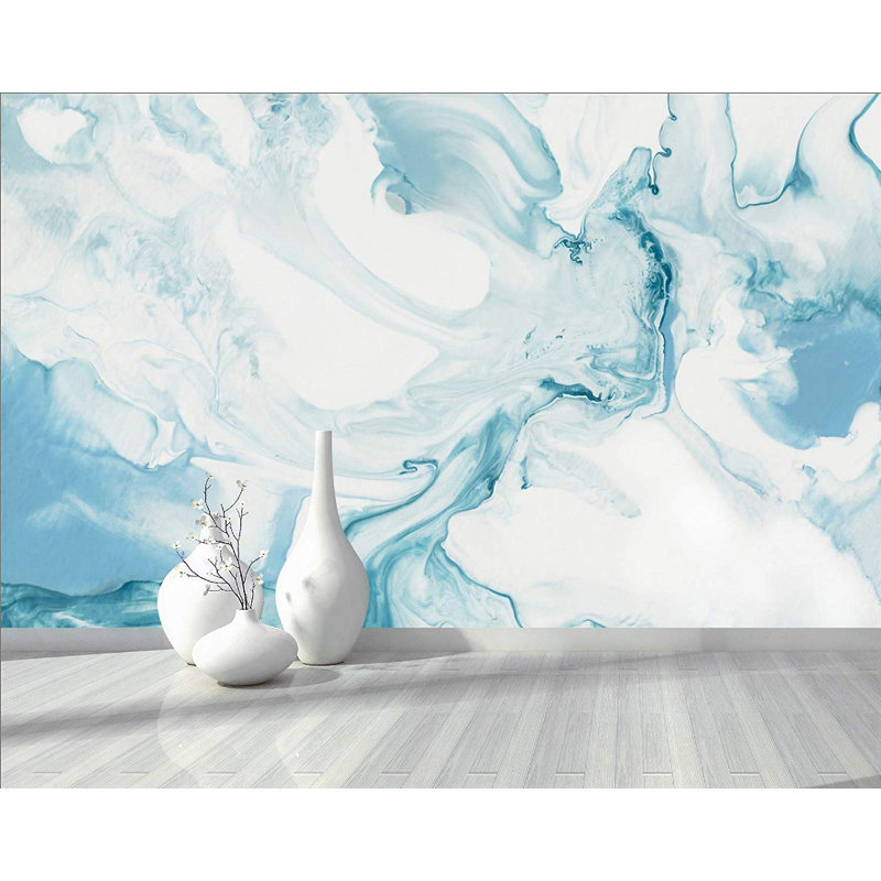 Papier peint peint à la main style aquarelle bleu brossé, L 98,04 po x l 150 po