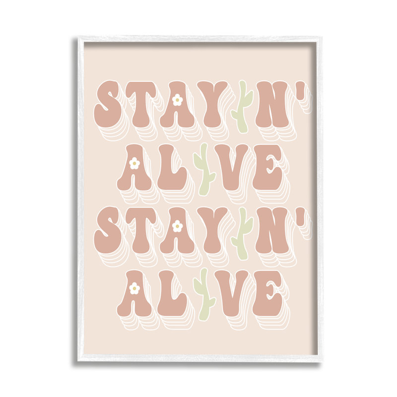 Stayin '' Alive Groovy Gardening Plant, L 11 po x H 14 po, Giclée encadrée blanc bord de mer