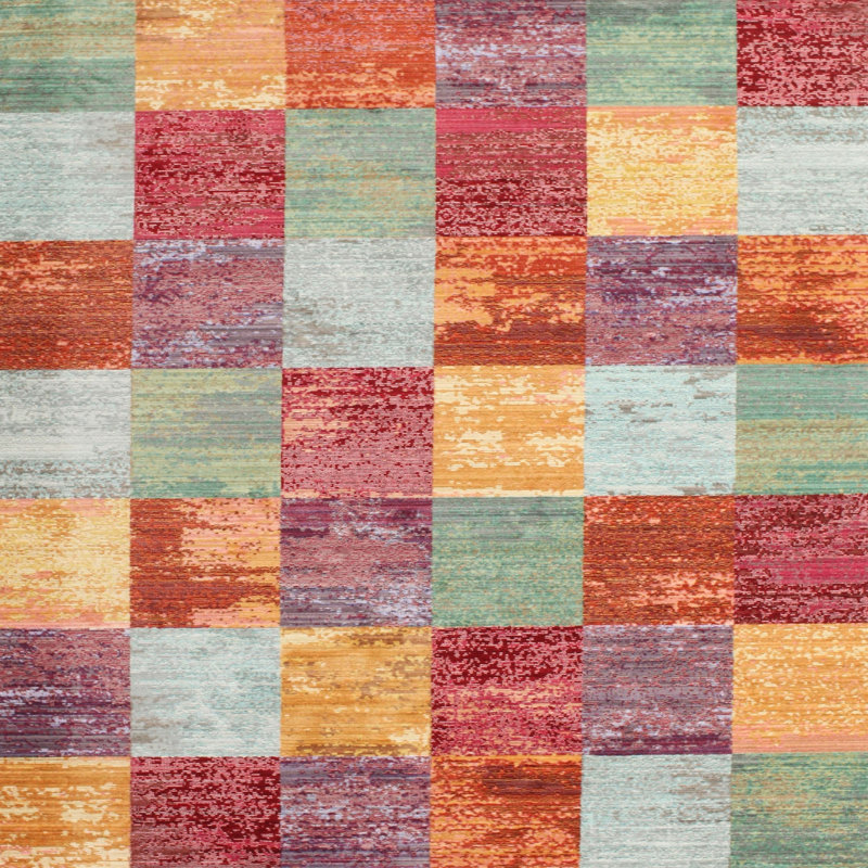 Tapis contemporain rouge / jaune, Carré 8 pi