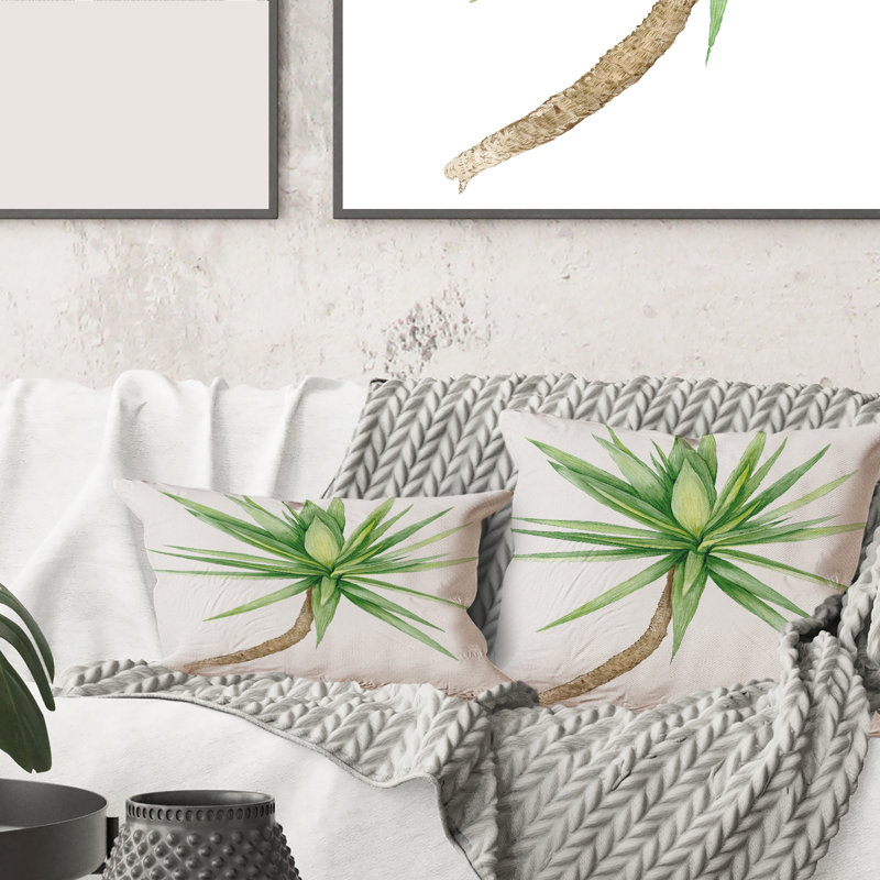 Détail d'un yucca - coussin traditionnel imprimé, 16" x 16"