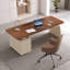Bureau rectangulaire à 3 tiroirs en bois manufacturé brun noyer + cristal crème-690305337-690305336
