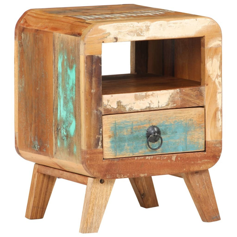 Cissie Bedside Cabinet 11.8" x 11.8" x 16.1" Rough Mango Wood, Mango Wood