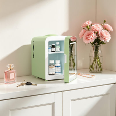 4L Skincare Mini Fridge! Led Mirror + Ac/Dc, 6-Can Space For Makeup & More In Any Room GREEN