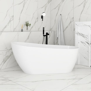 Baignoire de trempage autoportante en acrylique blanc brillant de 67 pouces