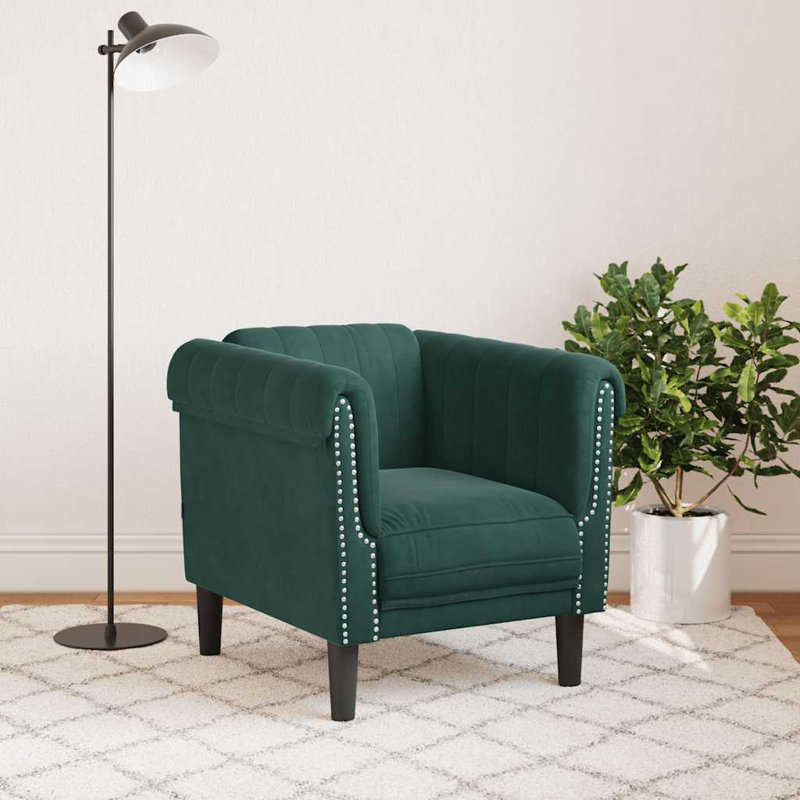  Sofa Chair Dark Green Velvet (100% Polyester), Plywood, Solid Wood, Dark Green
