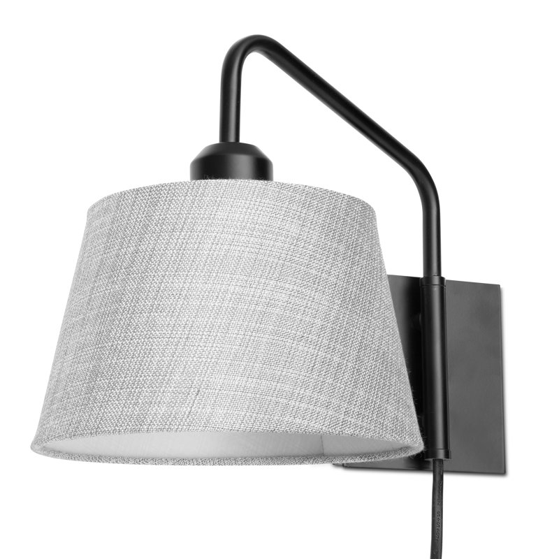 Ahmara Swing Arm Black Plug in Wall Light with Shade, Black