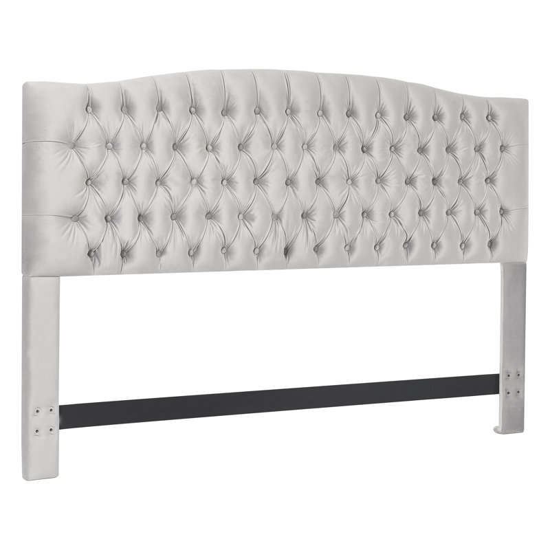 Elle Decor Celeste Tufted Upholstered Padded Headboard with Contemporary Button Tufting, King, French Pearl Gray Velvet