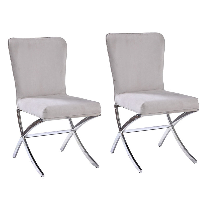 Chaises d'appoint beiges et chromées avec pieds en X en métal (ensemble de 2)