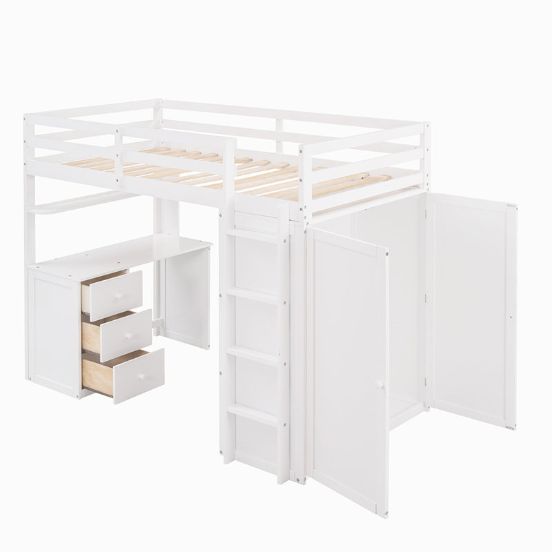 Loft Bed With Desk And Wardrobe, White