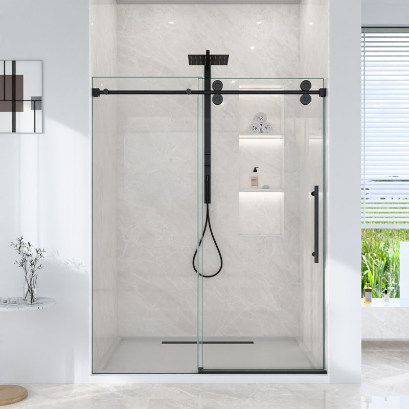Porte de douche coulissante simple sans cadre l 56 à 60 po x H 72 po - verre trempé transparent de 5/16 po (8 mm), conception à dérivation