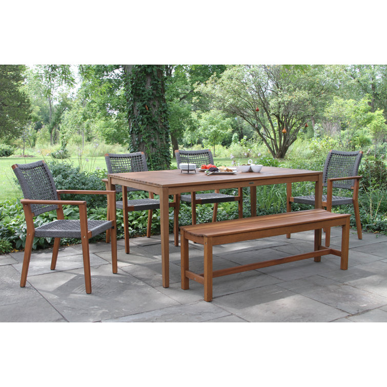 Fleur 6 - Pieces Eucalyptus Checkerboard Dining Set With Rope Chairs