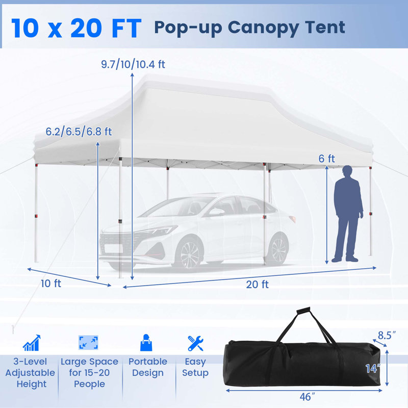 240 Ft. W x 120 Ft. D Iron and Fabric Pop-Up Canopy, White
