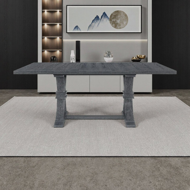 Gray Rustic Extendable Rubberwood Dining Table for Six with X-Frame