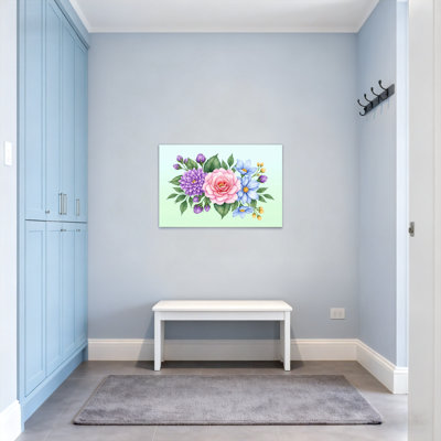Bouquet de plantes et de fleurs avec des fleurs roses, mauves et bleues Z251224084240944364