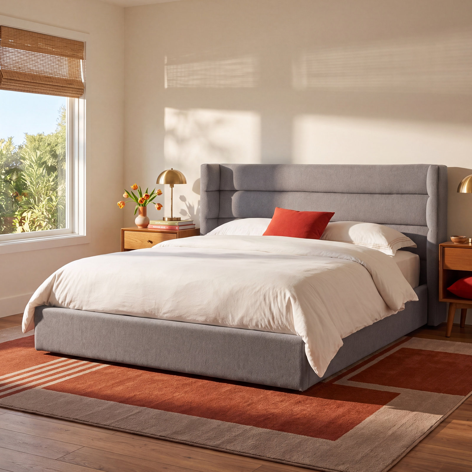 Doria Linen Upholstered Bed, King, White